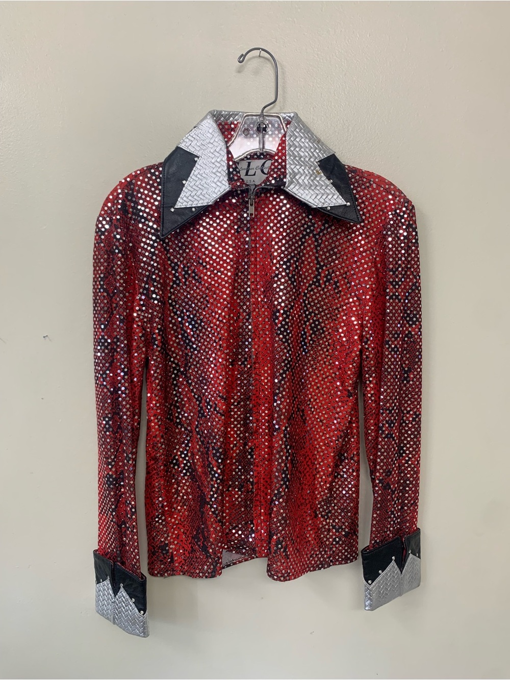 TLC Red Sequin Jacket with Silver Collar and Black Trim